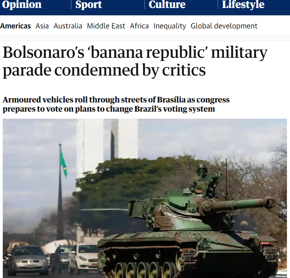 Vergonha internacional: The Guardian repercute críticas ao desfile militar da “República das Bananas”