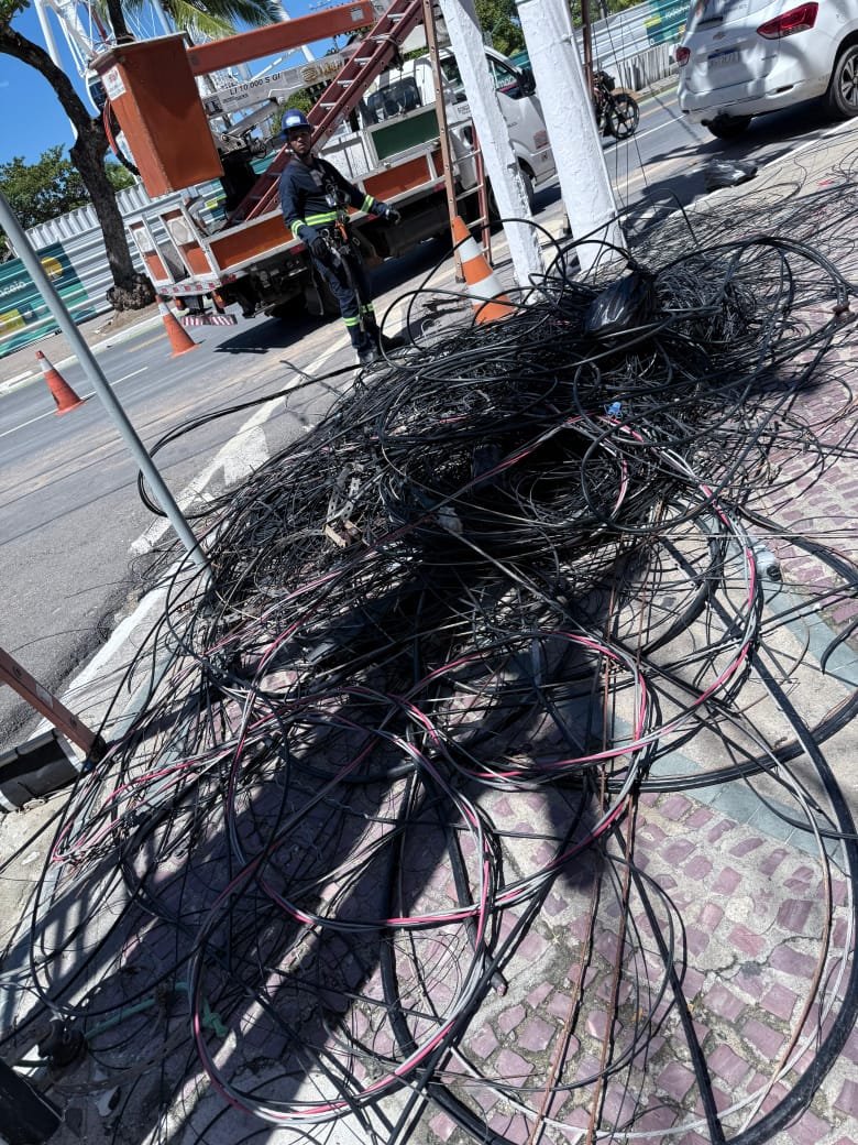 Associação já recolheu 10 toneladas de cabos em mutirão de limpeza nos postes de Maceió