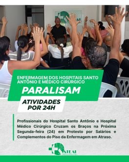 Auxiliares e técnicos de enfermagem anunciam greve de 24h em dois hospitais de Maceió