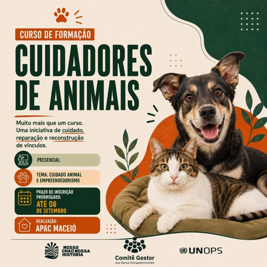 Inscrições para curso gratuito de cuidadores de animais em Maceió são prorrogadas até domingo (6)