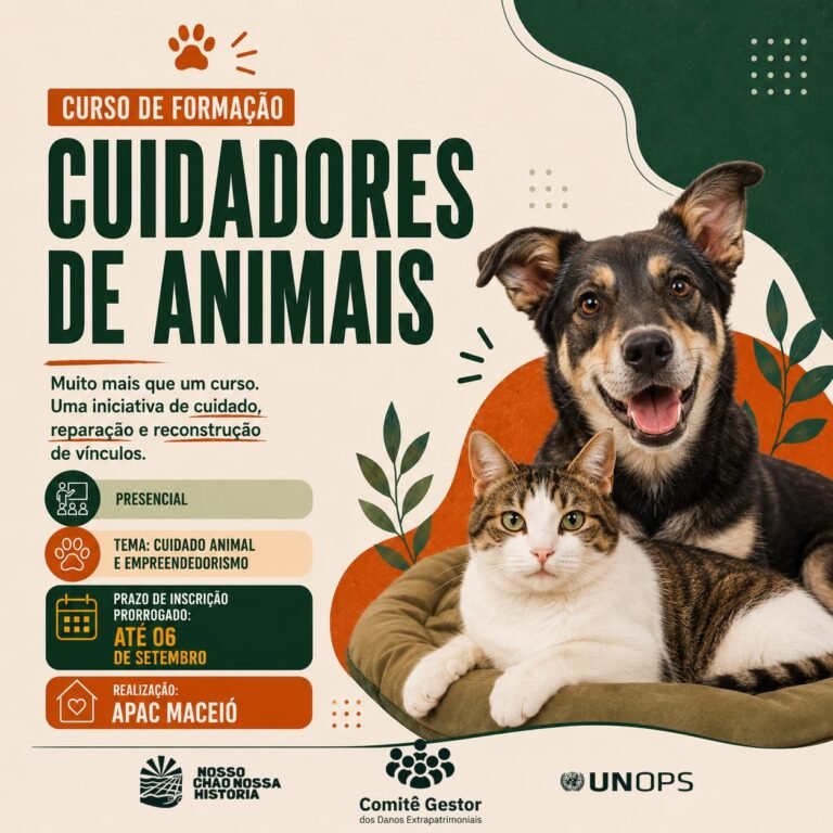 Inscrições para curso gratuito de cuidadores de animais em Maceió são prorrogadas até domingo (6)