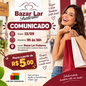 Bazar Lar Fraterno acontece neste domingo em Maceió com peças a partir de R$ 5