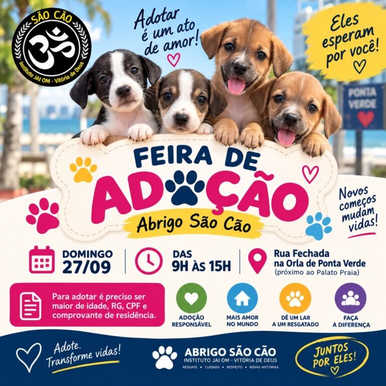 Feira de adoção reúne cães em busca de novos lares neste domingo em Maceió