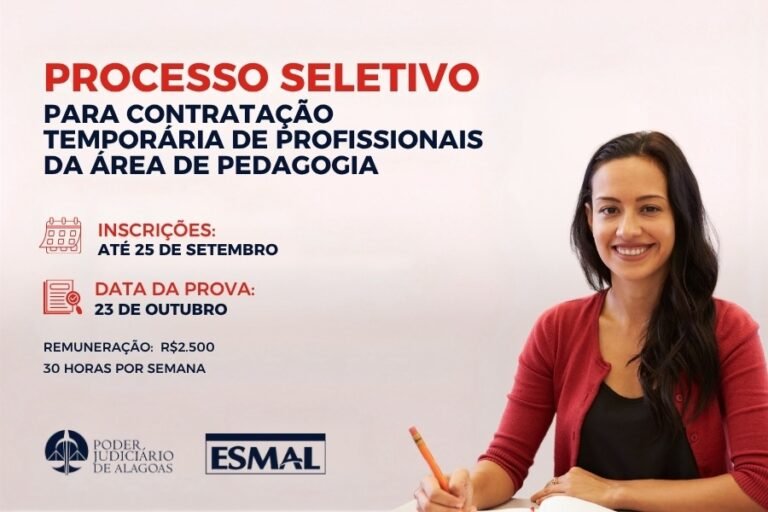 Seleção: TJAL reforça prazo para inscrição de pedagogos