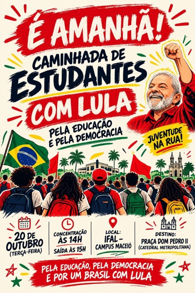 Estudantes fazem caminhada com Lula em defesa da educação e da democracia nesta terça-feira (20), em Maceió 